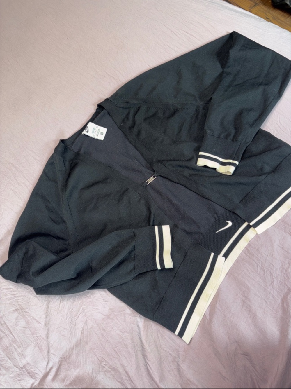 Nike Black pullover  with White Stripe Trim cutouts in back
